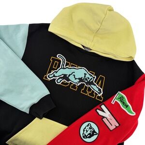 Puma Colorblock Hoodie Mens Small Black Red Blue Yellow Chenille Patch Street